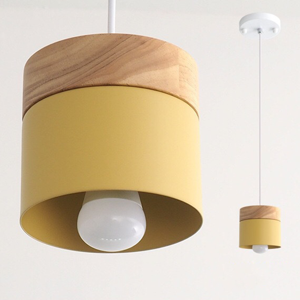 Wood Nordic Cylindrical Suspension Lamp
