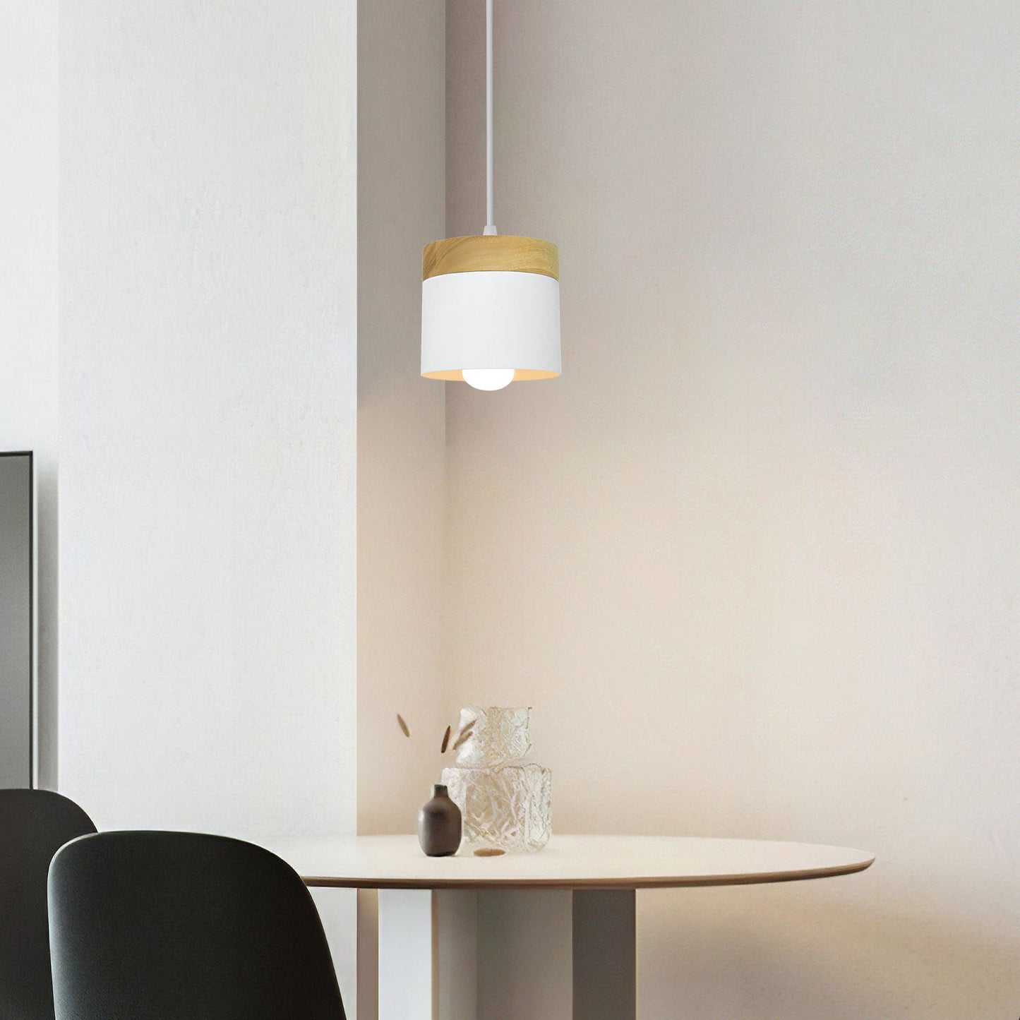 Wood Nordic Cylindrical Suspension Lamp