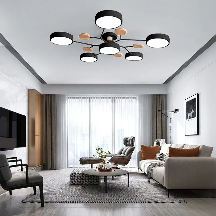 Modern Round Iron LED Semi-Flush Ceiling Chandelier