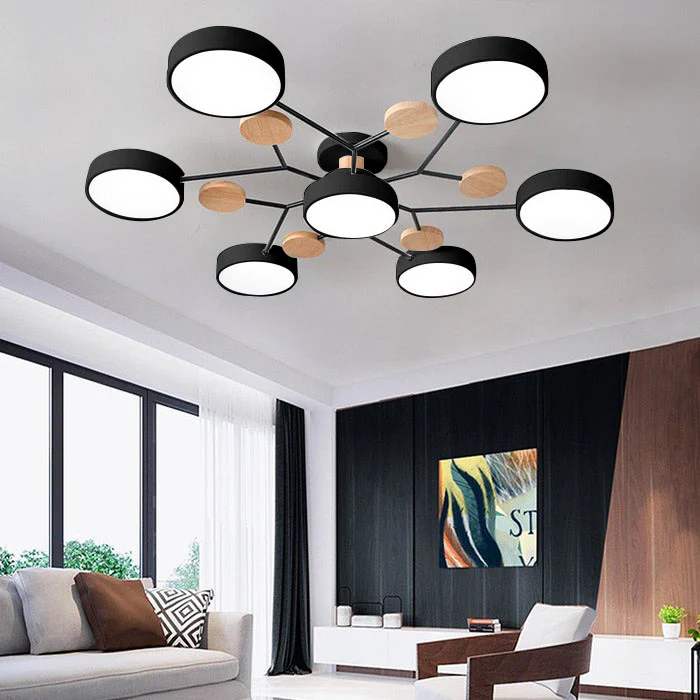 Modern Round Iron LED Semi-Flush Ceiling Chandelier