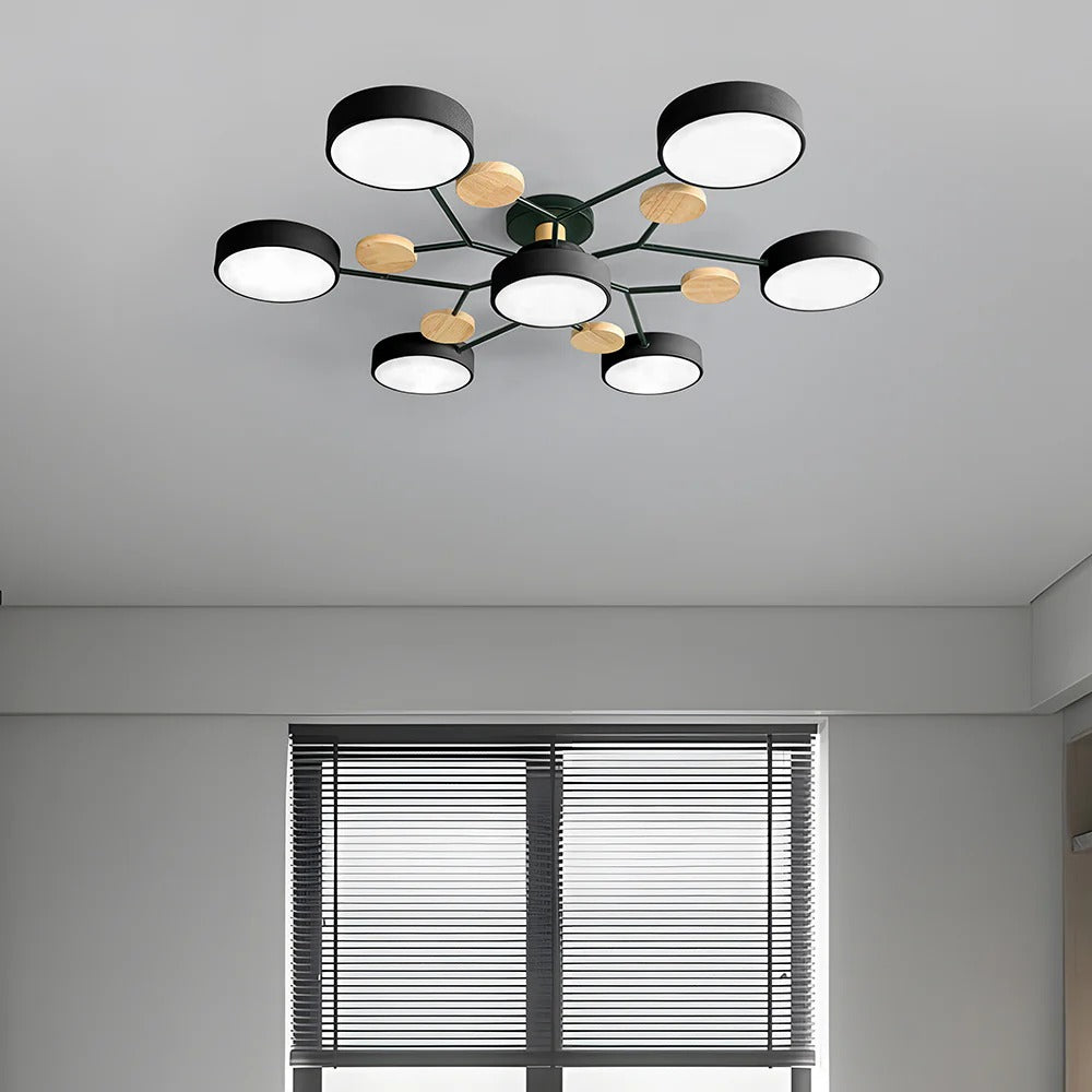 Modern Round Iron LED Semi-Flush Ceiling Chandelier