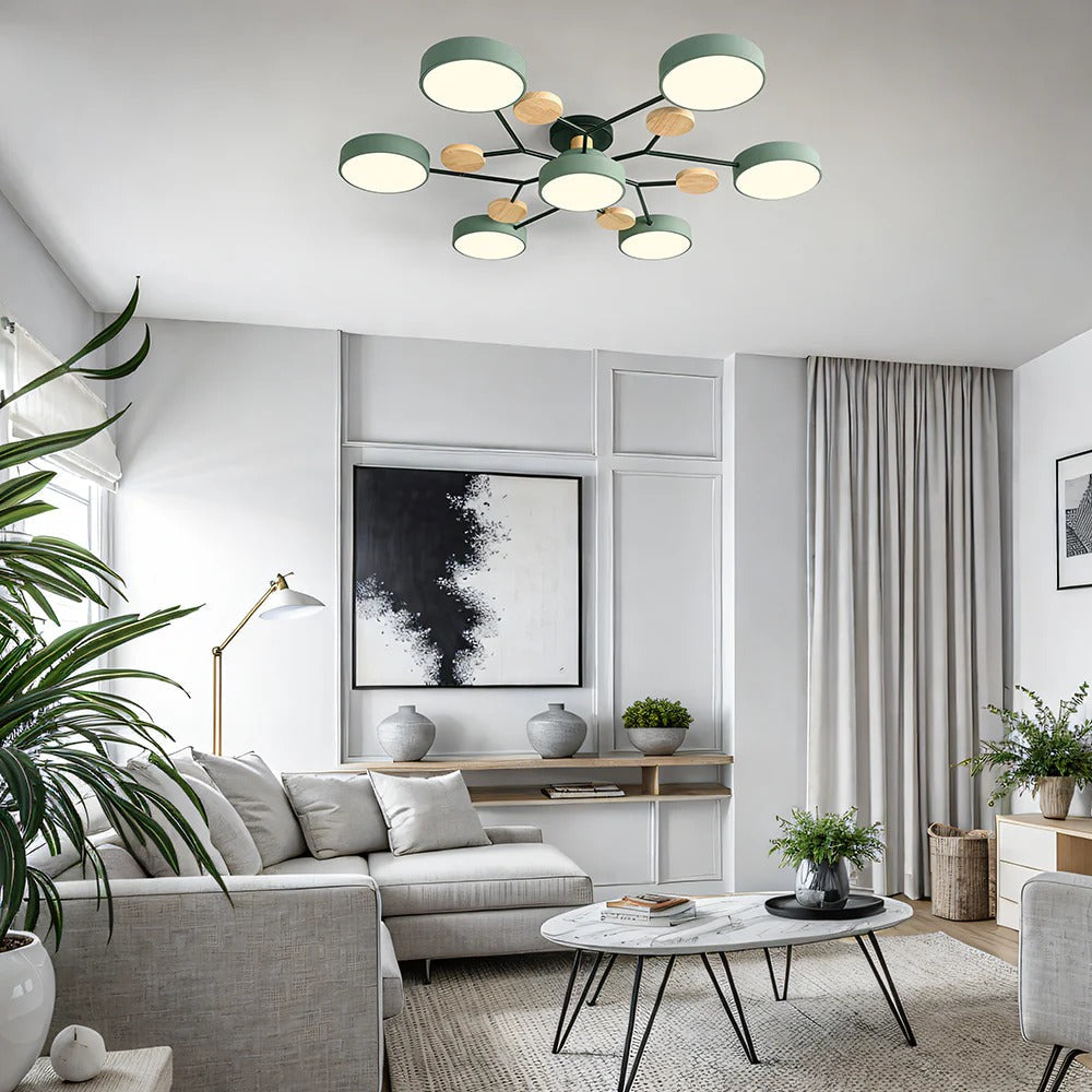 Modern Round Iron LED Semi-Flush Ceiling Chandelier