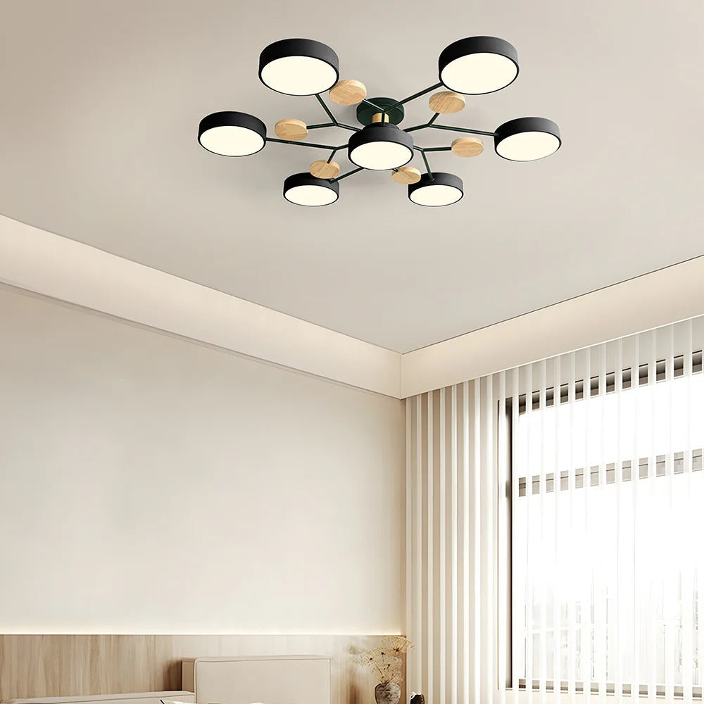 Modern Round Iron LED Semi-Flush Ceiling Chandelier