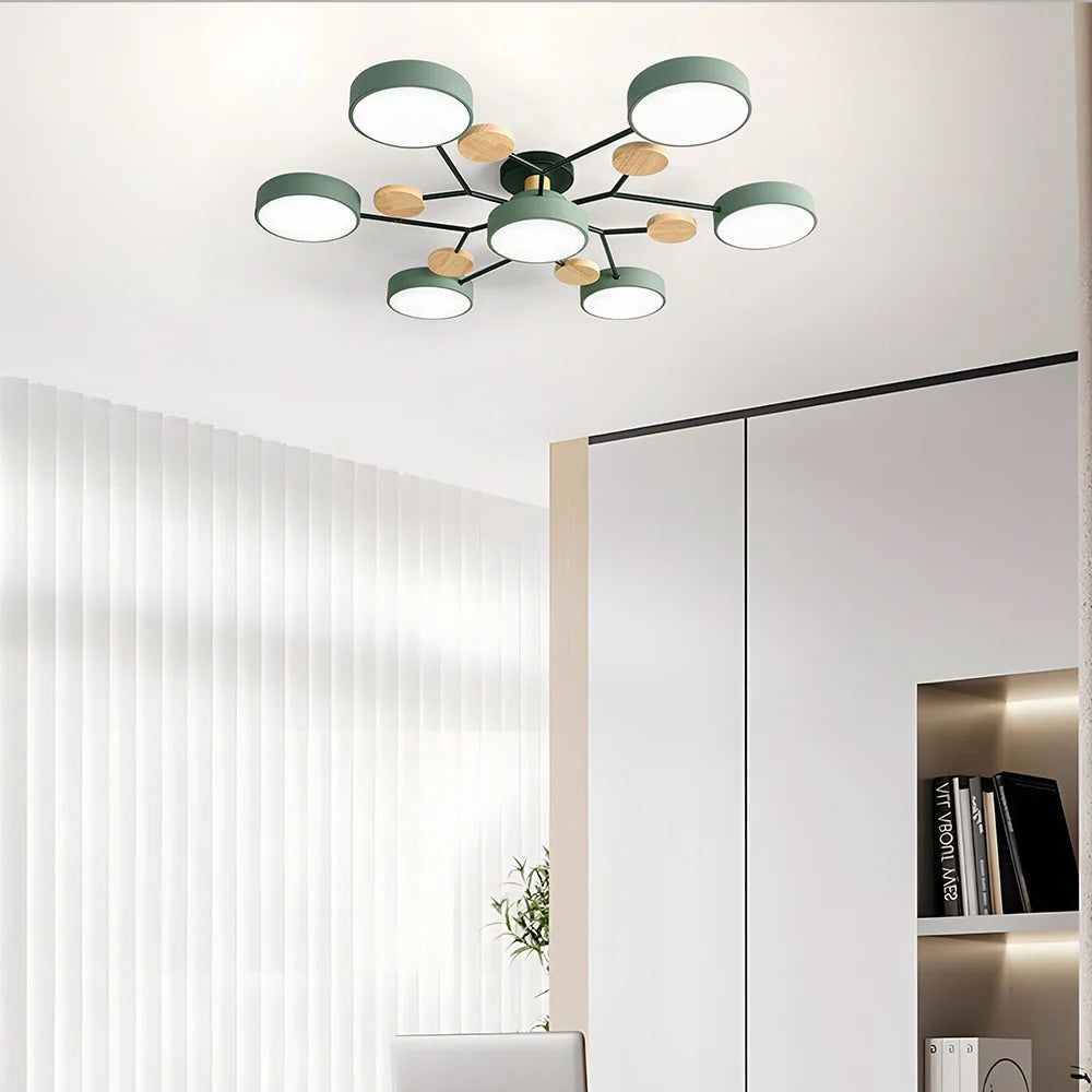 Modern Round Iron LED Semi-Flush Ceiling Chandelier
