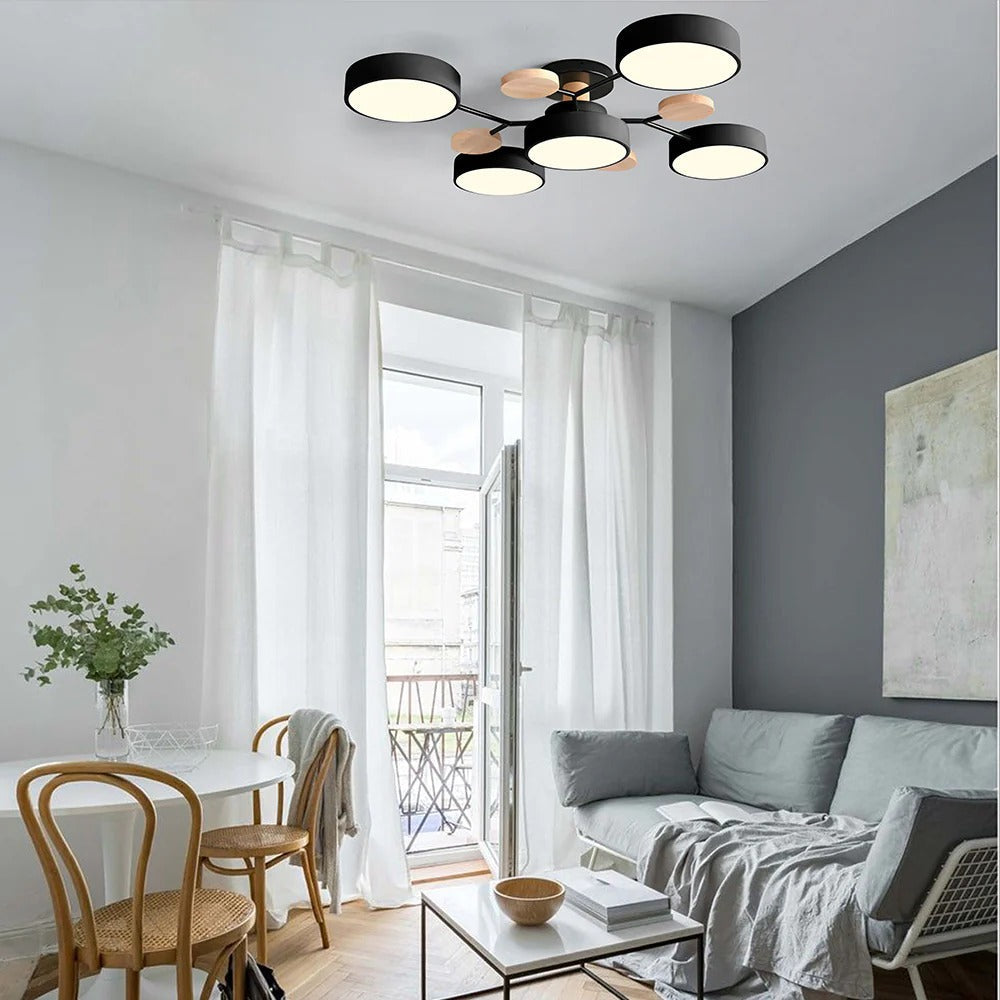 Modern Round Iron LED Semi-Flush Ceiling Chandelier