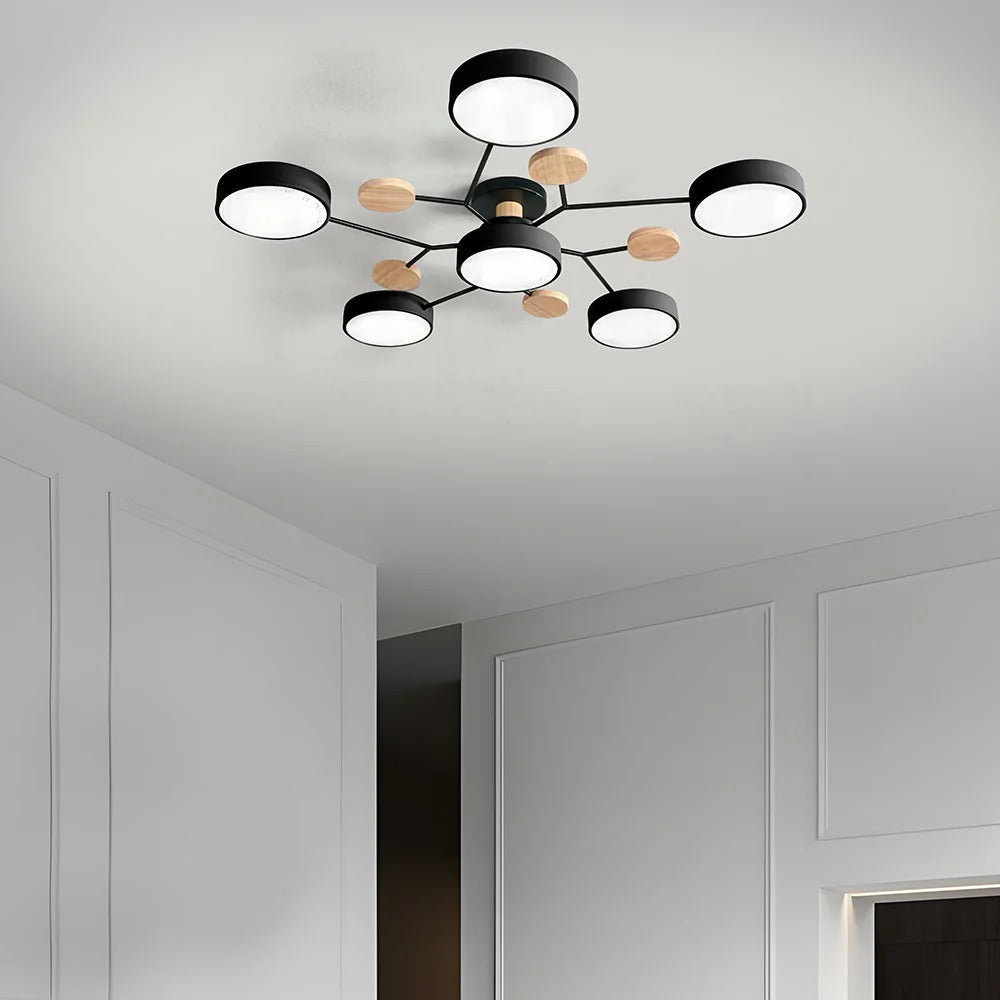 Modern Round Iron LED Semi-Flush Ceiling Chandelier