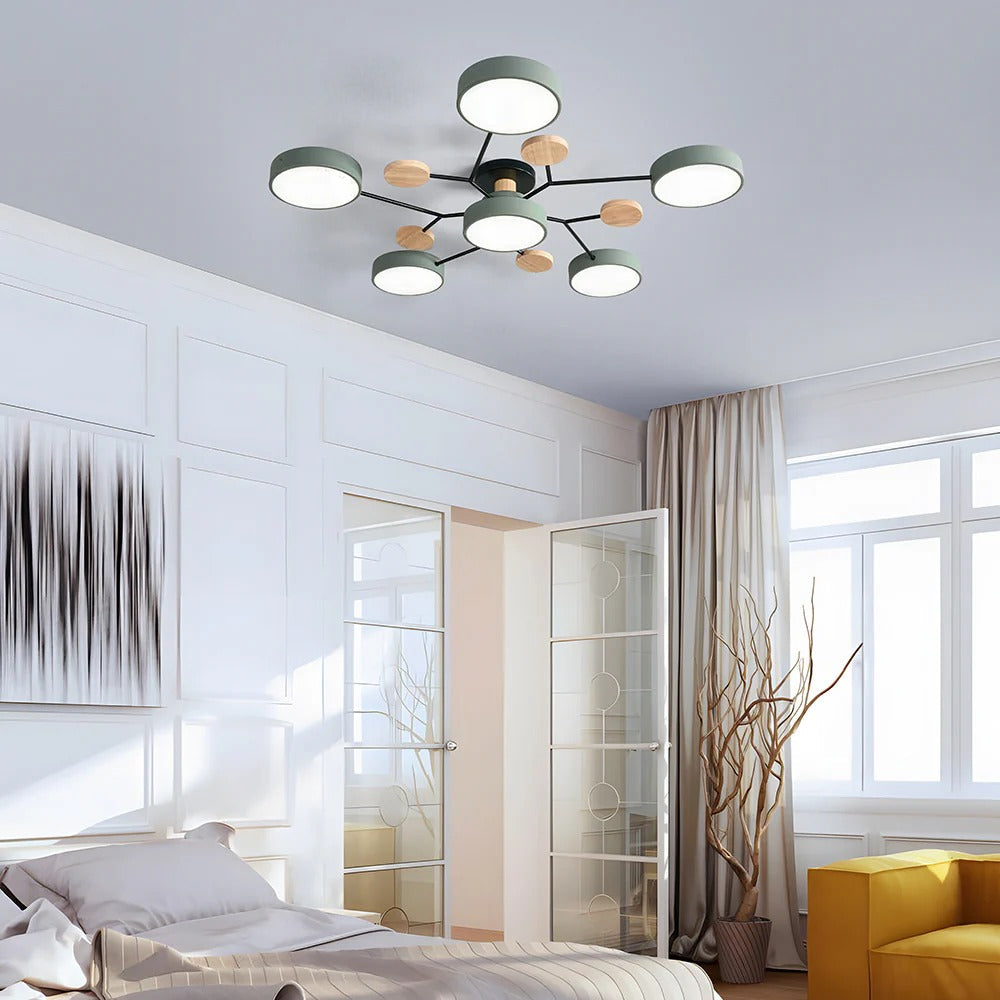 Modern Round Iron LED Semi-Flush Ceiling Chandelier