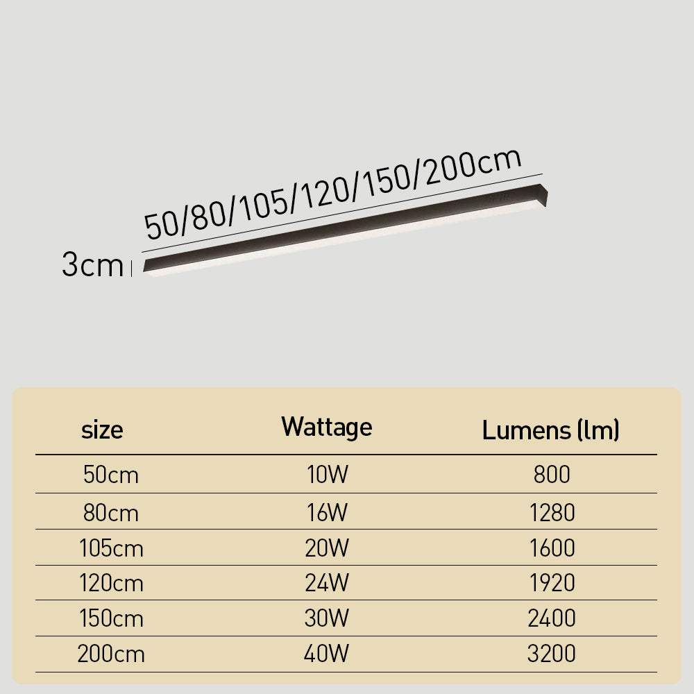 Black Sleek Long Strip Aluminum LED Ceiling Light