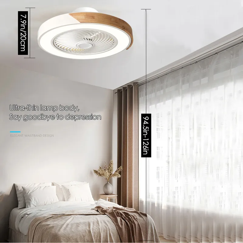 Round Modern Wood Ceiling Fans With LED Lights