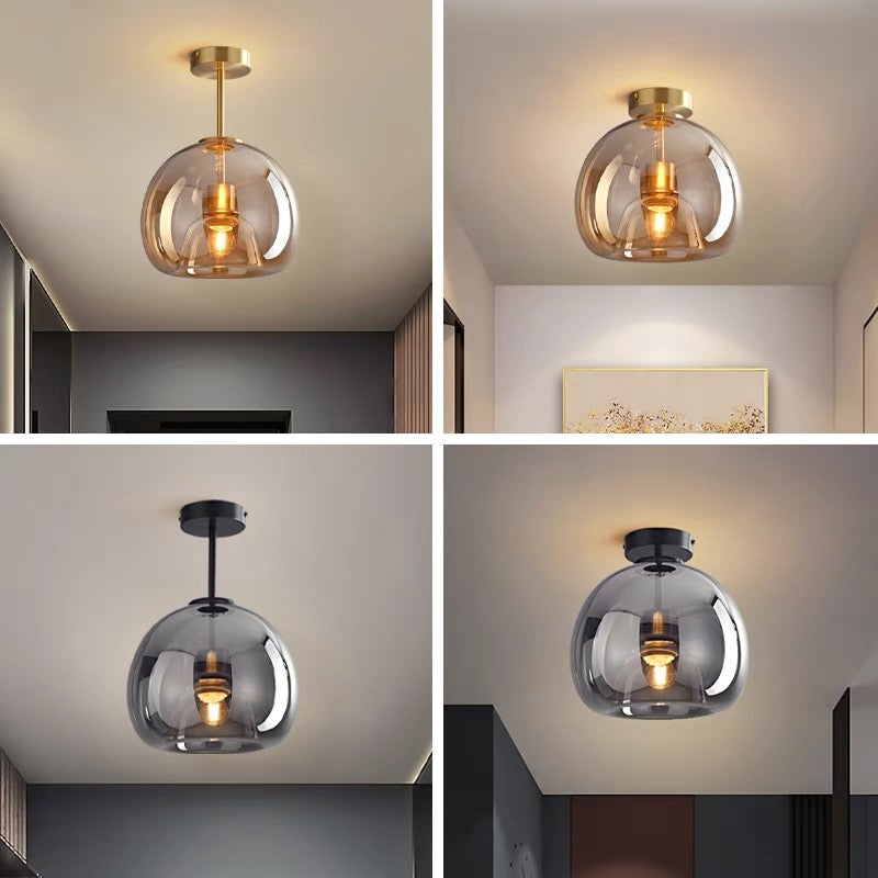 Modern Copper Glass Flush Mount Ceiling Light