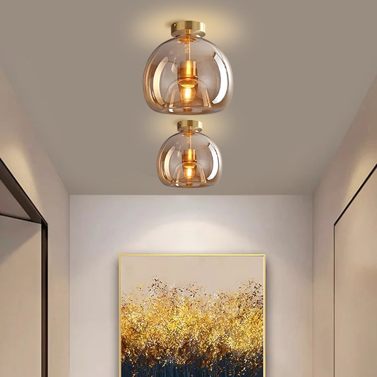 Modern Copper Glass Flush Mount Ceiling Light