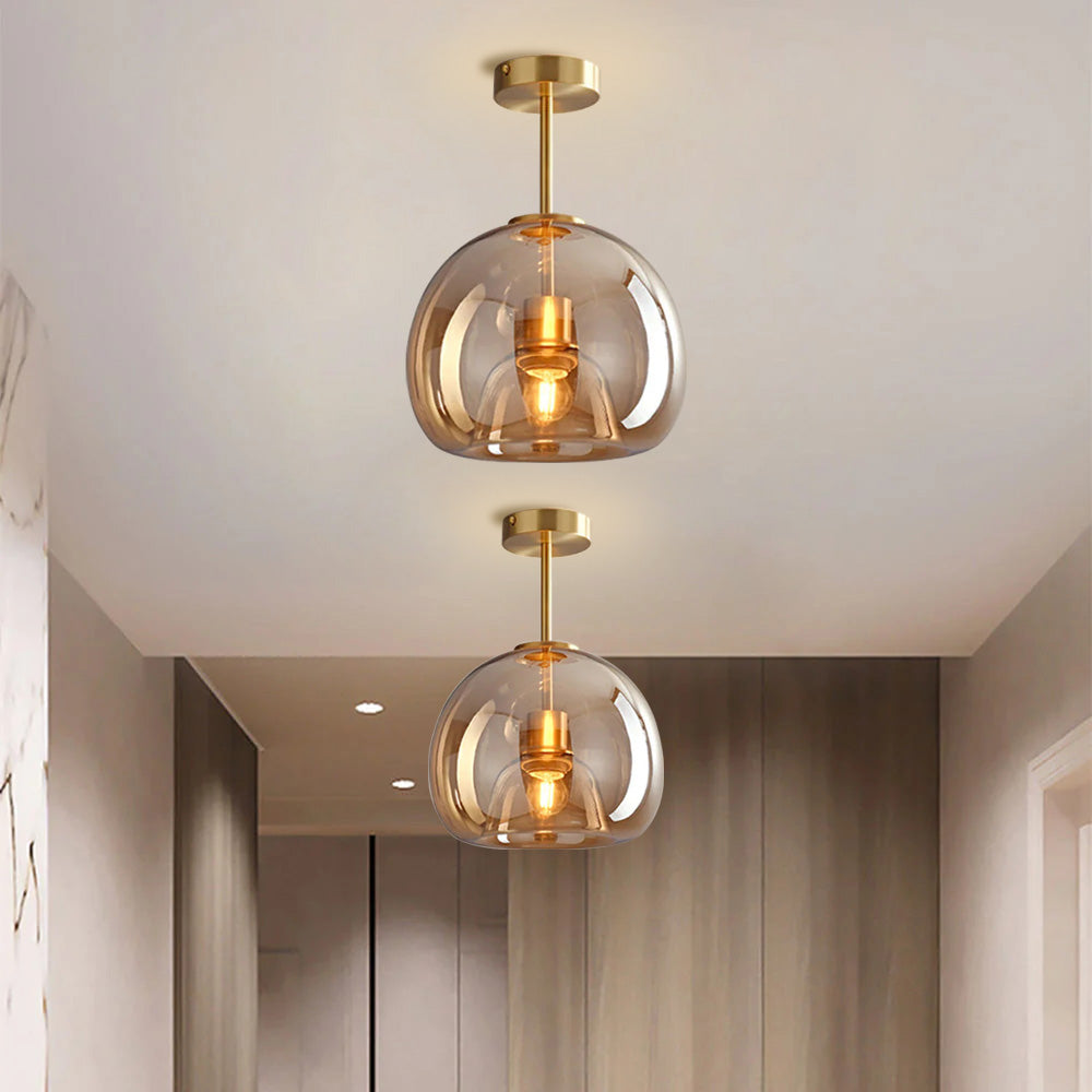 Modern Copper Glass Flush Mount Ceiling Light