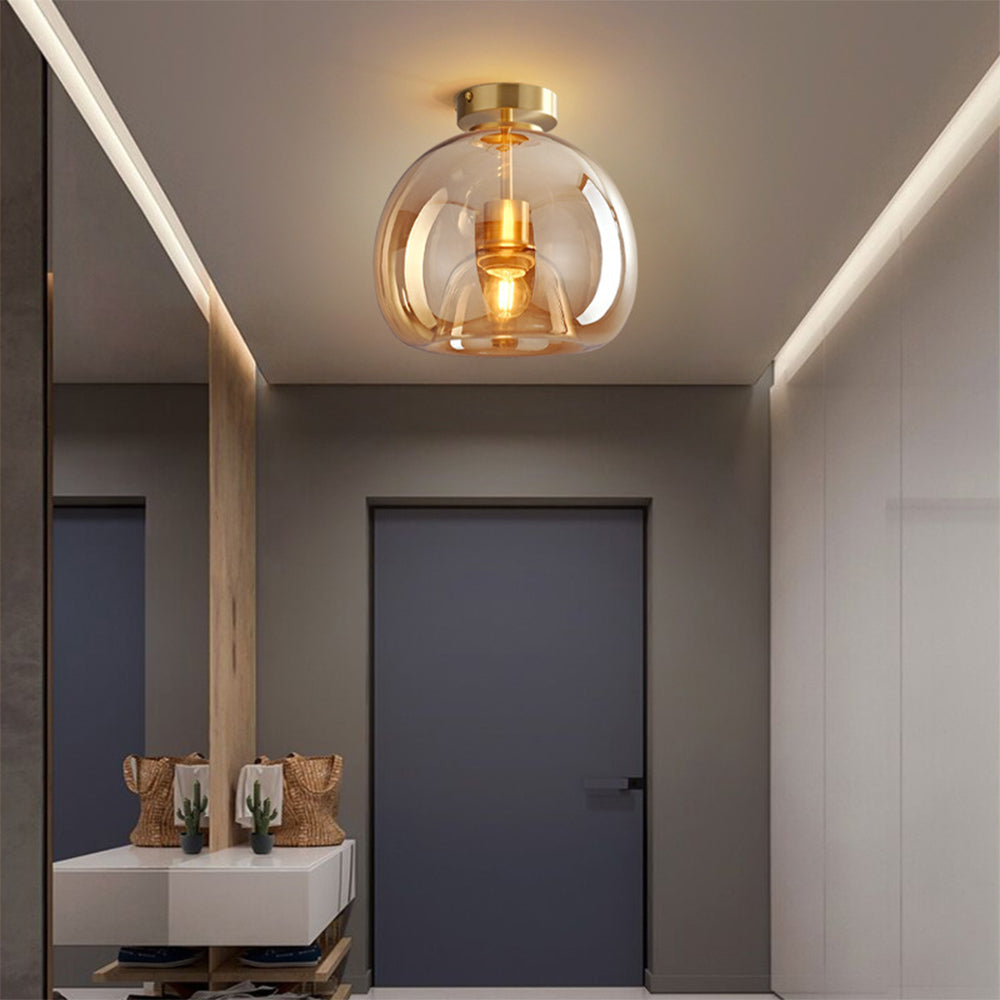 Modern Copper Glass Flush Mount Ceiling Light