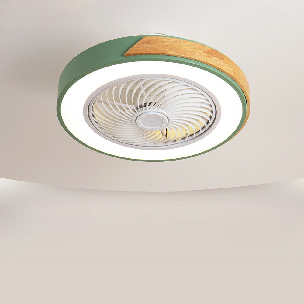 Round Modern Wood Ceiling Fans With LED Lights