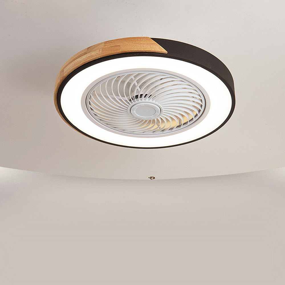 Round Modern Wood Ceiling Fans With LED Lights
