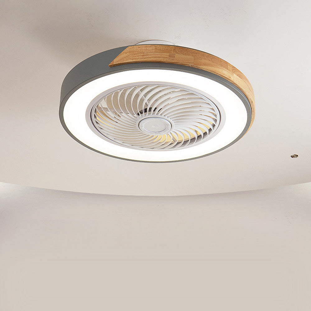 Round Modern Wood Ceiling Fans With LED Lights