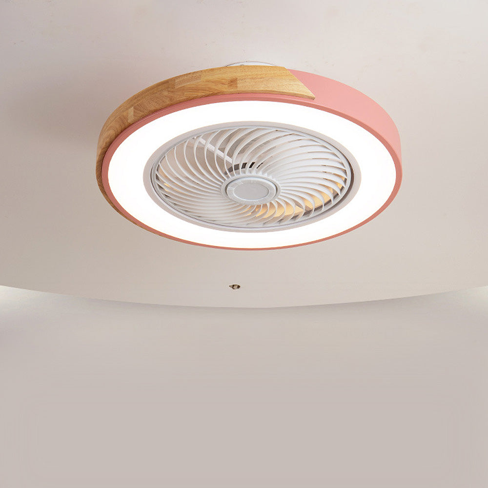 Round Modern Wood Ceiling Fans With LED Lights