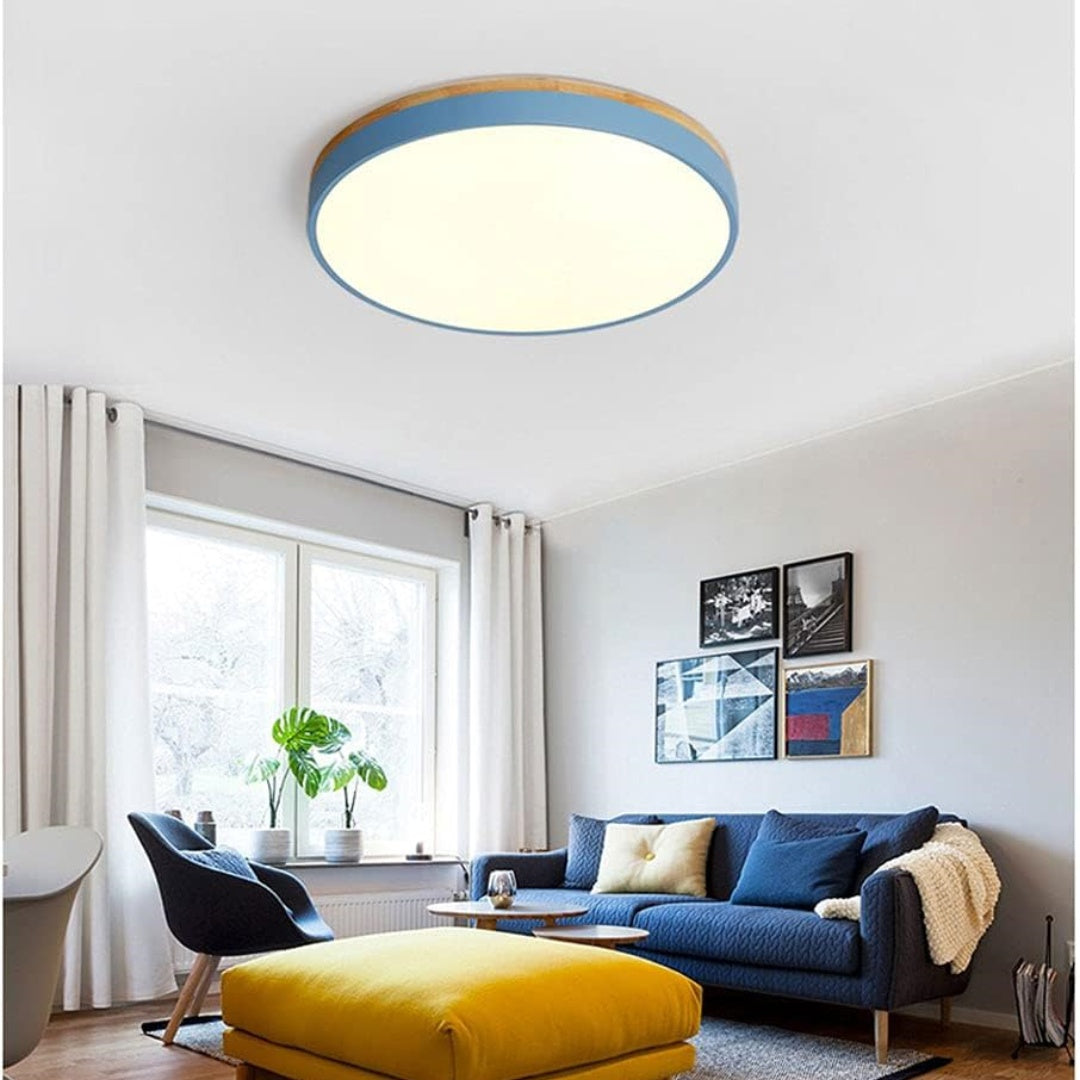 Round Wooden Flush Mount LED Ceiling Light