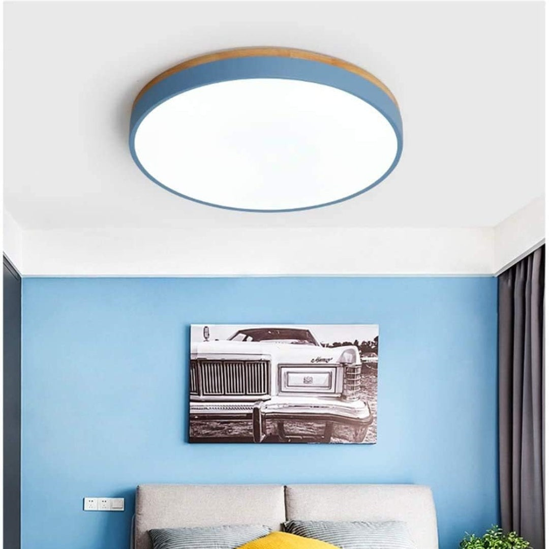 Round Wooden Flush Mount LED Ceiling Light