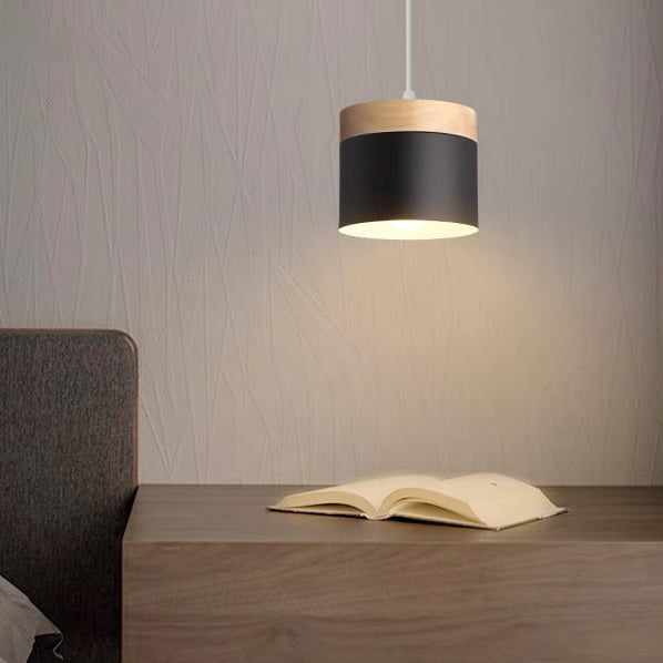 Wood Nordic Cylindrical Suspension Lamp