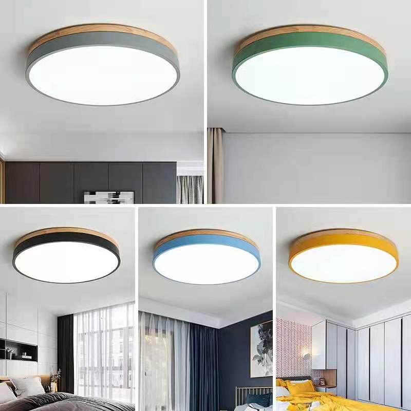 Round Wooden Flush Mount LED Ceiling Light