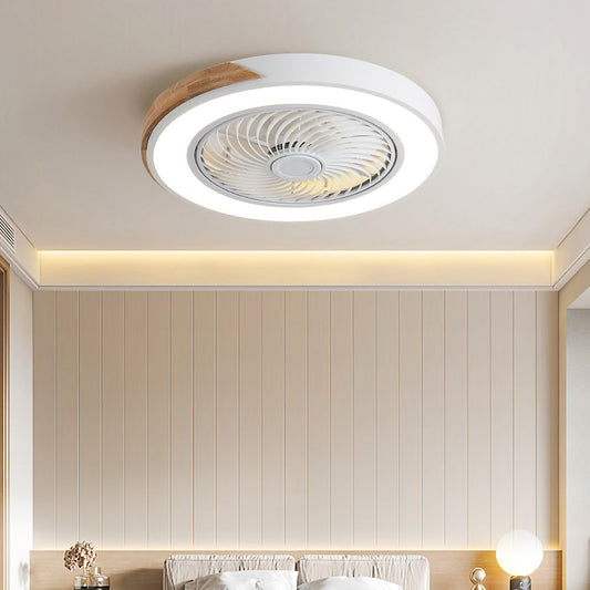 Round Modern Wood Ceiling Fans With LED Lights