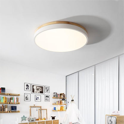 Round Wooden Flush Mount LED Ceiling Light