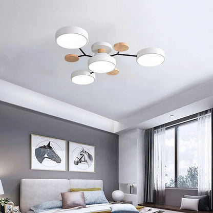 Modern Round Iron LED Semi-Flush Ceiling Chandelier