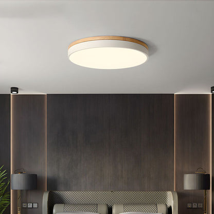 Round Wooden Flush Mount LED Ceiling Light