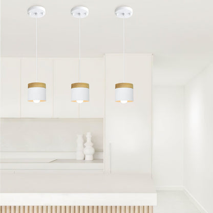 Wood Nordic Cylindrical Suspension Lamp