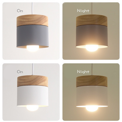 Wood Nordic Cylindrical Suspension Lamp