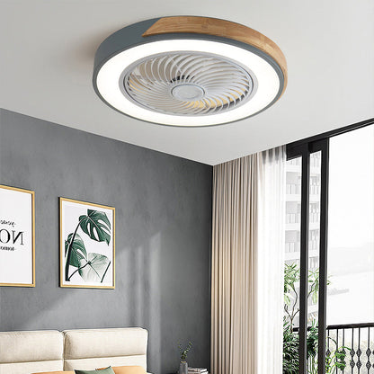 Round Modern Wood Ceiling Fans With LED Lights