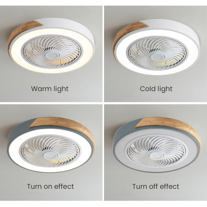 Round Modern Wood Ceiling Fans With LED Lights