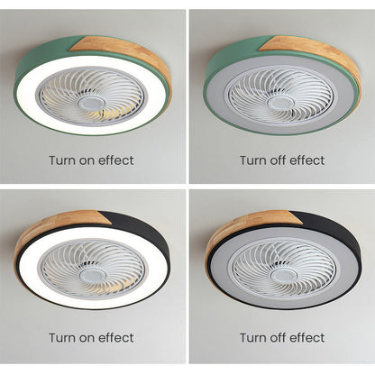 Round Modern Wood Ceiling Fans With LED Lights