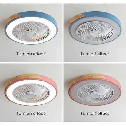 Round Modern Wood Ceiling Fans With LED Lights