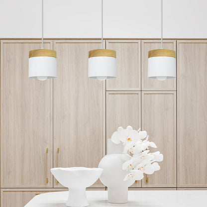 Wood Nordic Cylindrical Suspension Lamp