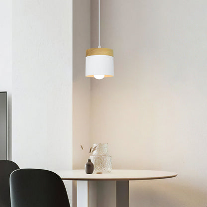 Wood Nordic Cylindrical Suspension Lamp