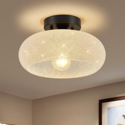 Modern Round Glass Semi-Flush Ceiling Light