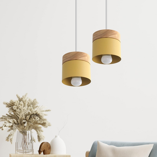 Wood Nordic Cylindrical Suspension Lamp