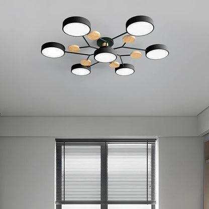 Modern Round Iron LED Semi-Flush Ceiling Chandelier