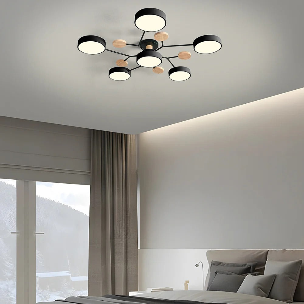 Modern Round Iron LED Semi-Flush Ceiling Chandelier