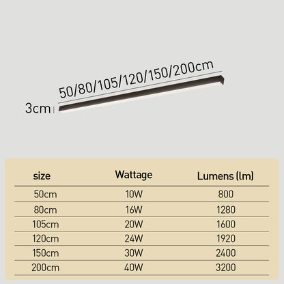 Black Sleek Long Strip Aluminum LED Ceiling Light