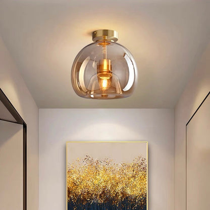 Modern Copper Glass Flush Mount Ceiling Light