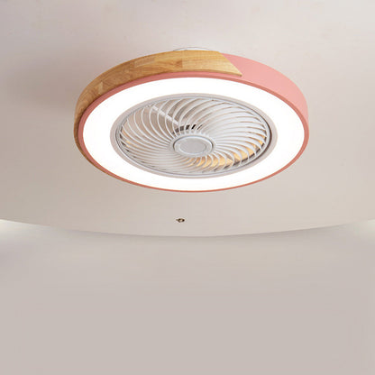Round Modern Wood Ceiling Fans With LED Lights
