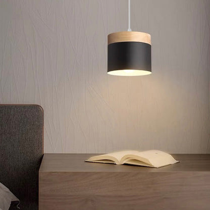 Wood Nordic Cylindrical Suspension Lamp