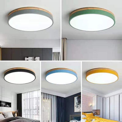 Round Wooden Flush Mount LED Ceiling Light
